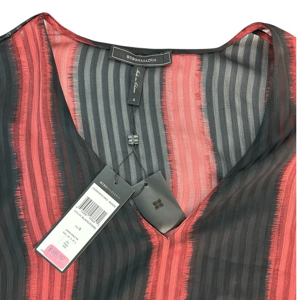 NEW BCBGMAXAZRIA S Sheer Stripe Ombre Midi Dress V-Neck Tie Waist Removable Belt - Picture 5 of 14